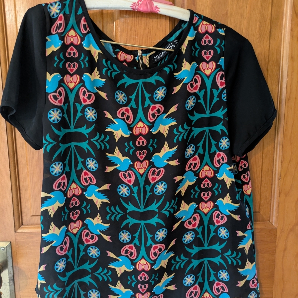 Sugarlips Black and Multicolor Patterned Blouse